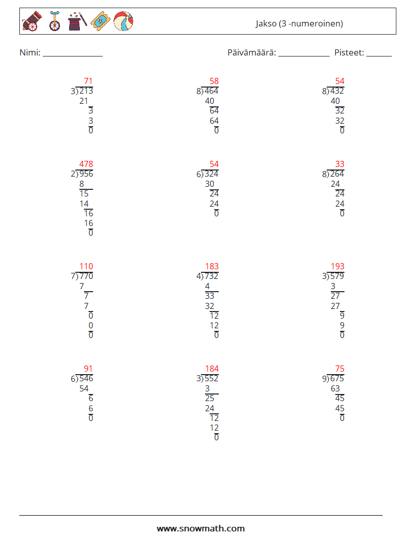 (12) Jakso (3 -numeroinen) Matematiikan laskentataulukot 7 Kysymys, vastaus