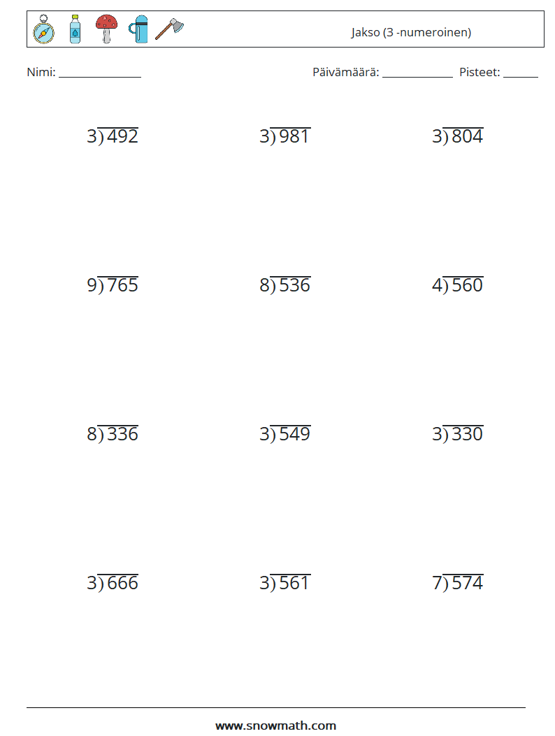 (12) Jakso (3 -numeroinen) Matematiikan laskentataulukot 8