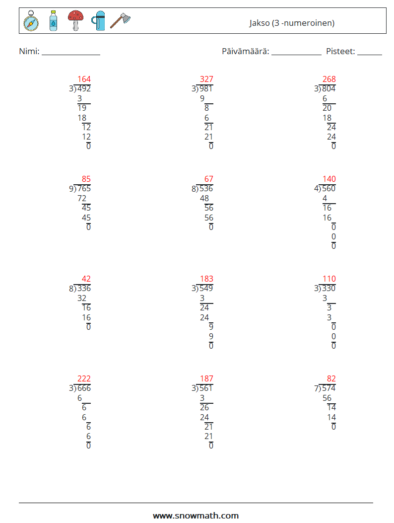 (12) Jakso (3 -numeroinen) Matematiikan laskentataulukot 8 Kysymys, vastaus