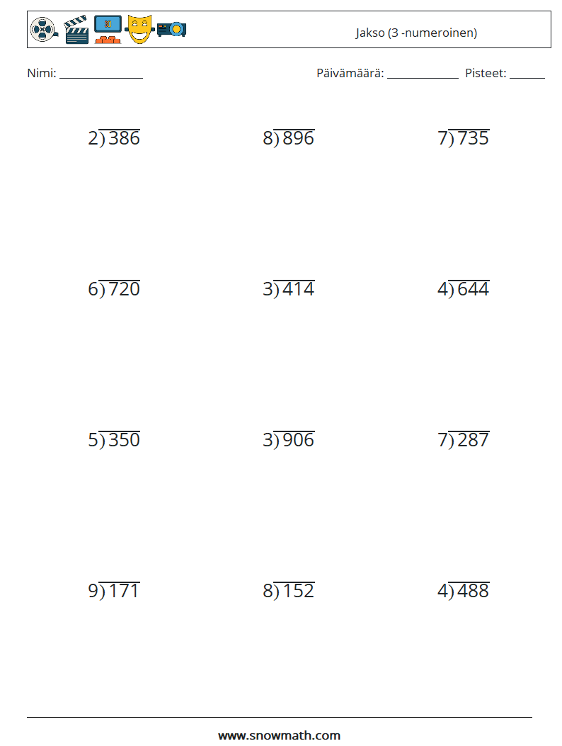 (12) Jakso (3 -numeroinen) Matematiikan laskentataulukot 9