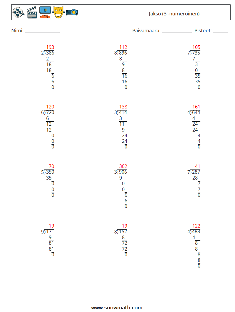 (12) Jakso (3 -numeroinen) Matematiikan laskentataulukot 9 Kysymys, vastaus