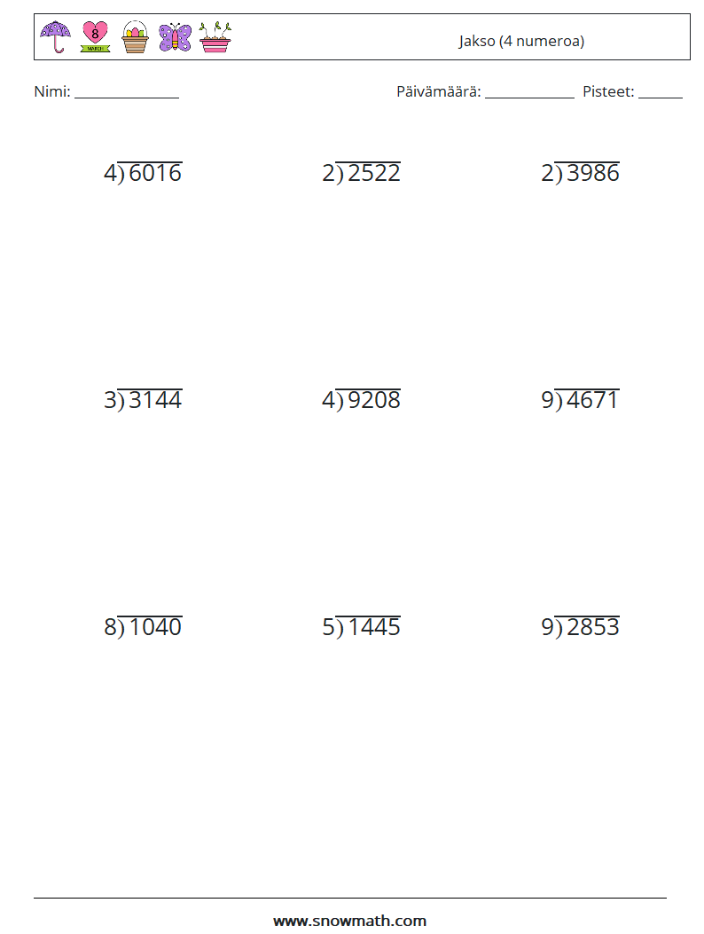 (9) Jakso (4 numeroa) Matematiikan laskentataulukot 12
