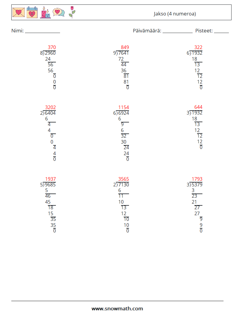 (9) Jakso (4 numeroa) Matematiikan laskentataulukot 16 Kysymys, vastaus