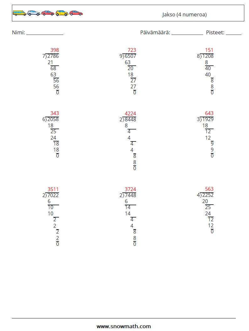 (9) Jakso (4 numeroa) Matematiikan laskentataulukot 3 Kysymys, vastaus