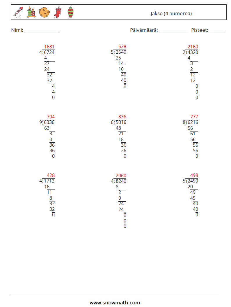 (9) Jakso (4 numeroa) Matematiikan laskentataulukot 8 Kysymys, vastaus