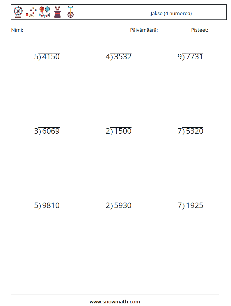 (9) Jakso (4 numeroa) Matematiikan laskentataulukot 9