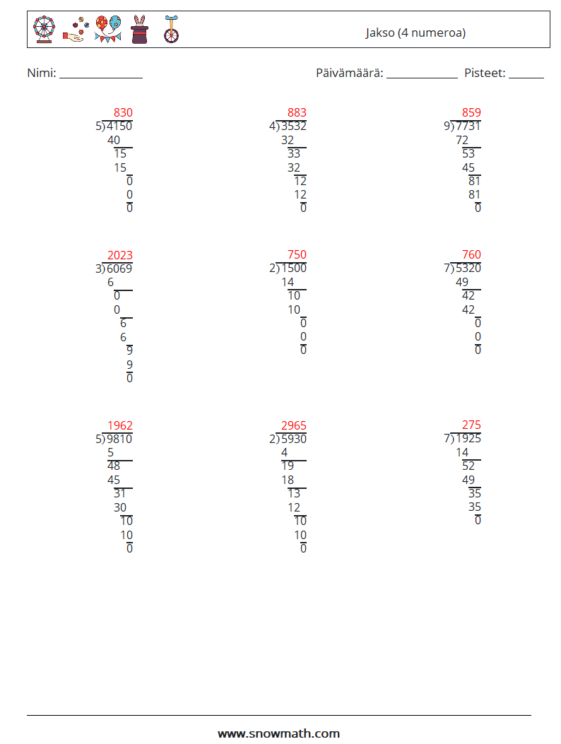 (9) Jakso (4 numeroa) Matematiikan laskentataulukot 9 Kysymys, vastaus