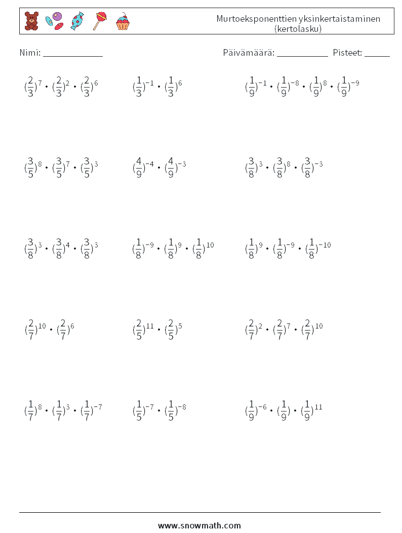 Murtoeksponenttien yksinkertaistaminen (kertolasku) Matematiikan laskentataulukot 2