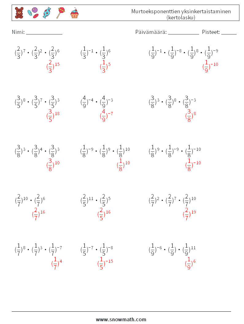 Murtoeksponenttien yksinkertaistaminen (kertolasku) Matematiikan laskentataulukot 2 Kysymys, vastaus