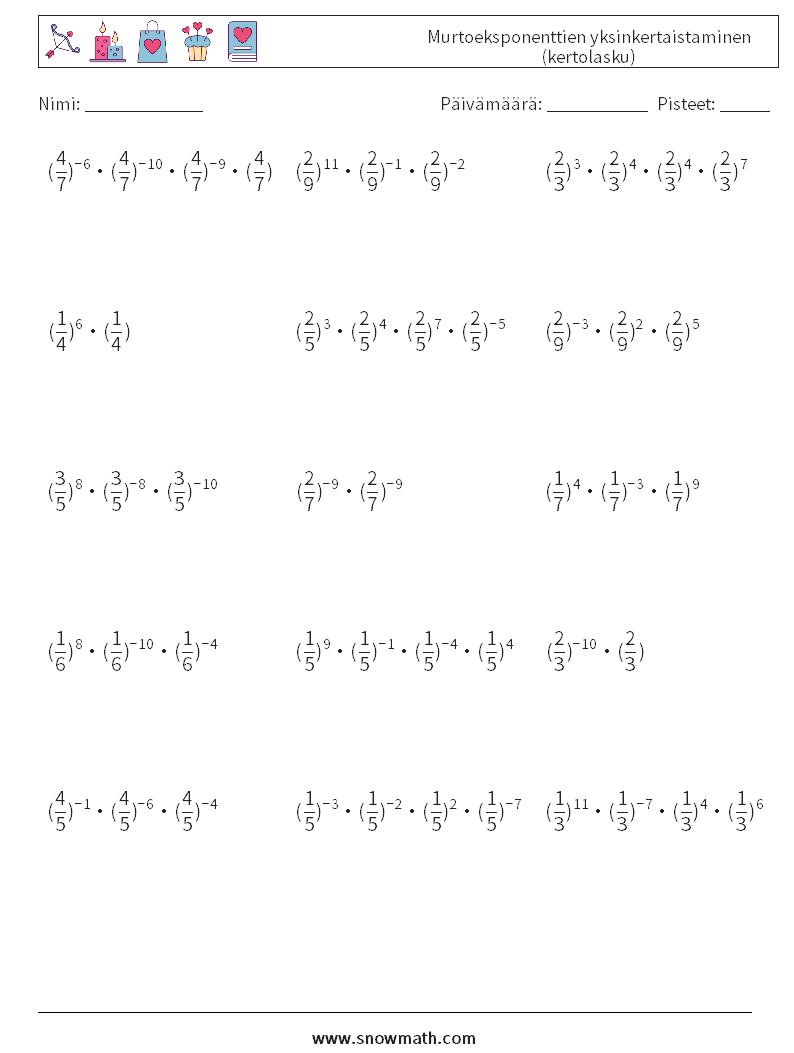 Murtoeksponenttien yksinkertaistaminen (kertolasku) Matematiikan laskentataulukot 4