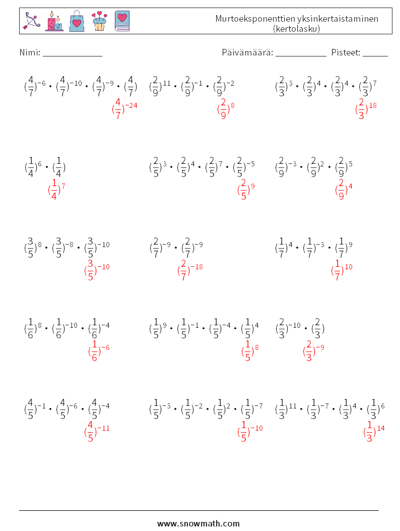 Murtoeksponenttien yksinkertaistaminen (kertolasku) Matematiikan laskentataulukot 4 Kysymys, vastaus