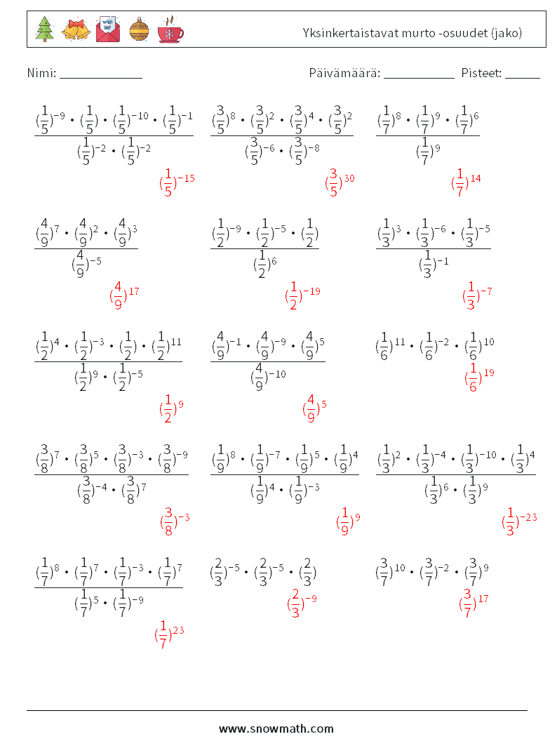 Yksinkertaistavat murto -osuudet (jako) Matematiikan laskentataulukot 2 Kysymys, vastaus