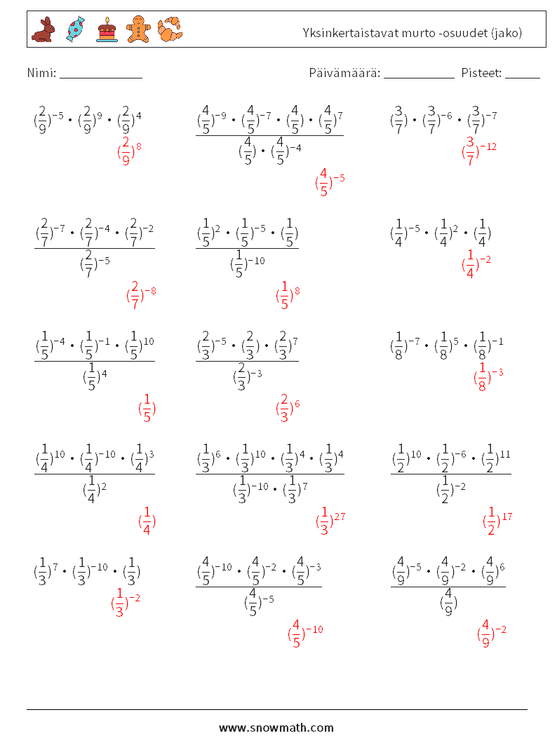 Yksinkertaistavat murto -osuudet (jako) Matematiikan laskentataulukot 4 Kysymys, vastaus