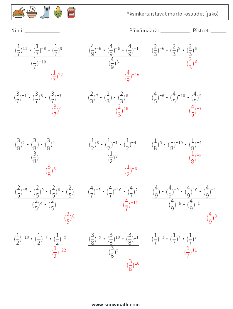 Yksinkertaistavat murto -osuudet (jako) Matematiikan laskentataulukot 7 Kysymys, vastaus