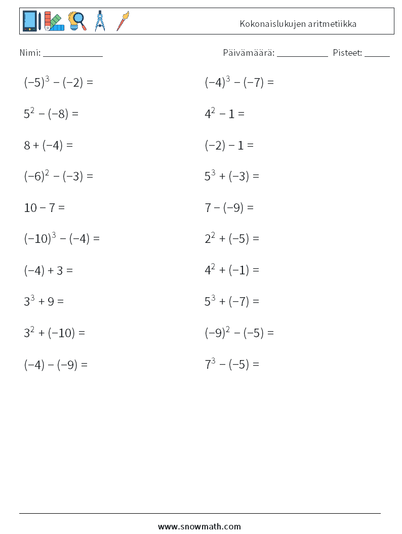 Kokonaislukujen aritmetiikka Matematiikan laskentataulukot 1