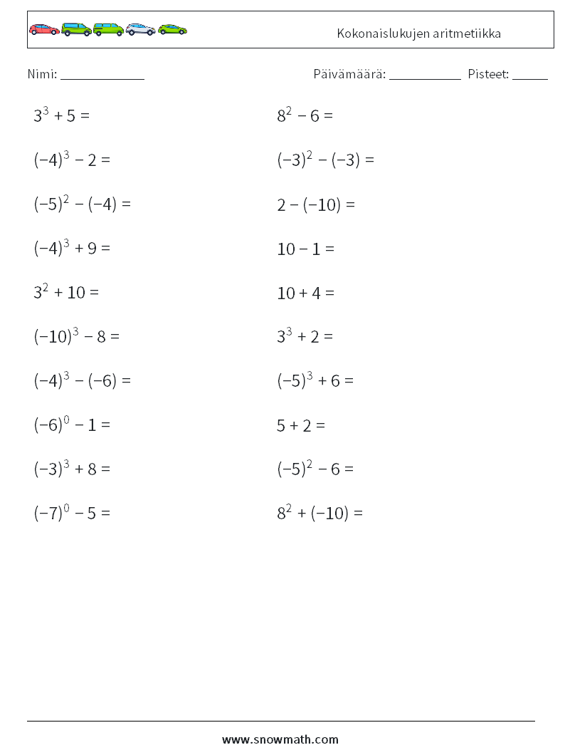 Kokonaislukujen aritmetiikka Matematiikan laskentataulukot 3