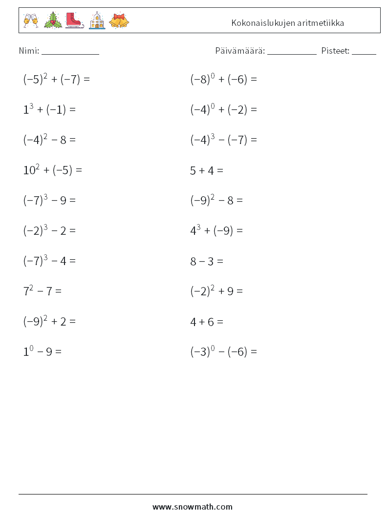 Kokonaislukujen aritmetiikka Matematiikan laskentataulukot 5