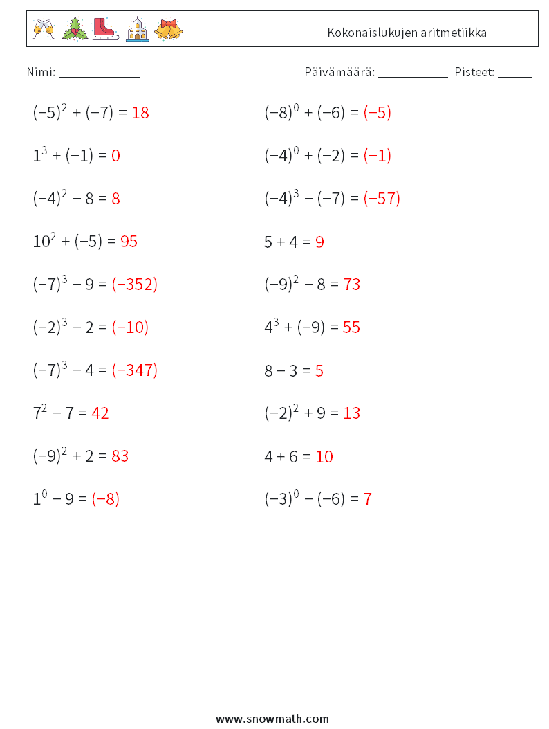 Kokonaislukujen aritmetiikka Matematiikan laskentataulukot 5 Kysymys, vastaus