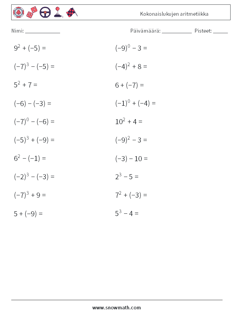 Kokonaislukujen aritmetiikka Matematiikan laskentataulukot 6