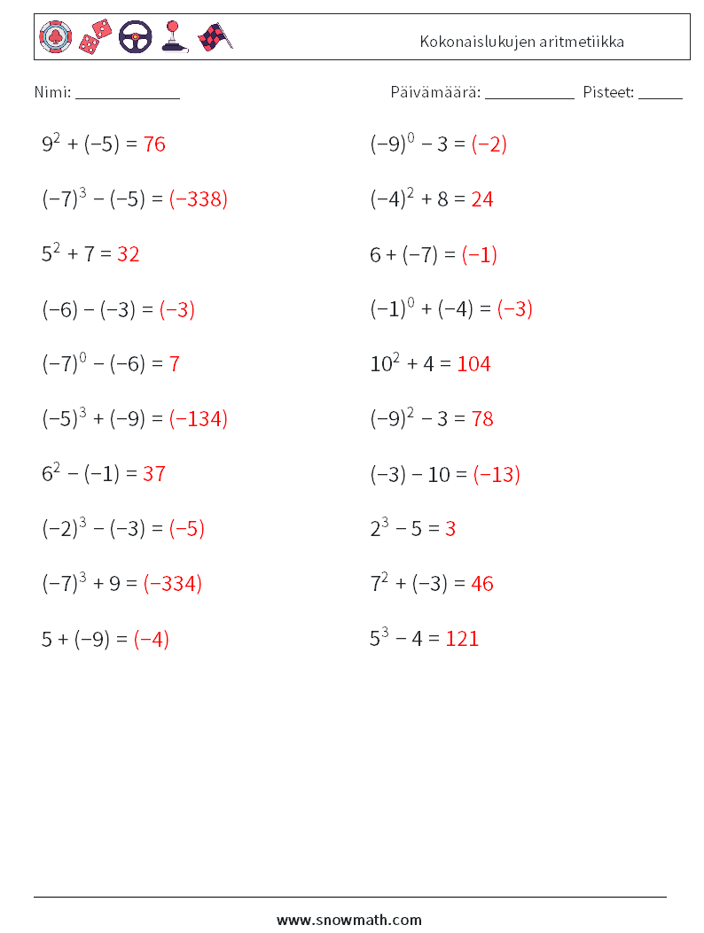 Kokonaislukujen aritmetiikka Matematiikan laskentataulukot 6 Kysymys, vastaus