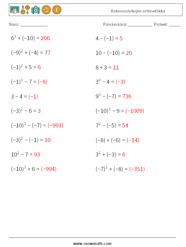 Kokonaislukujen aritmetiikka Matematiikan laskentataulukot 7 Kysymys, vastaus