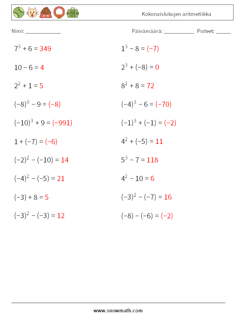 Kokonaislukujen aritmetiikka Matematiikan laskentataulukot 8 Kysymys, vastaus