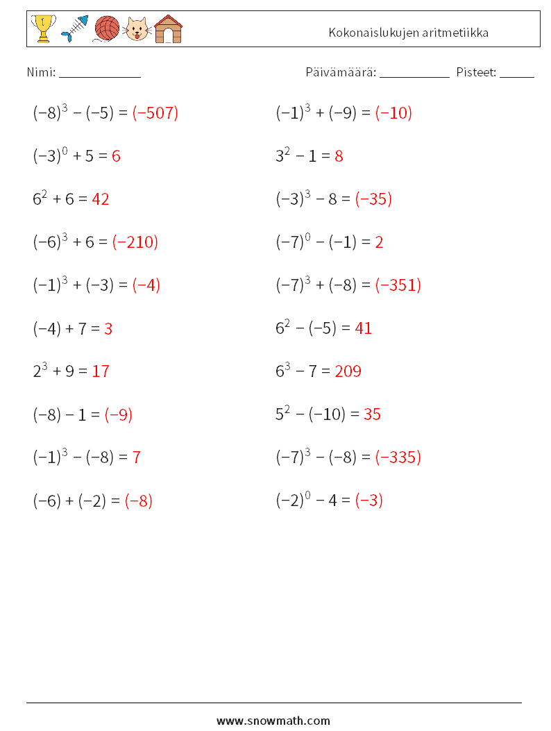 Kokonaislukujen aritmetiikka Matematiikan laskentataulukot 9 Kysymys, vastaus