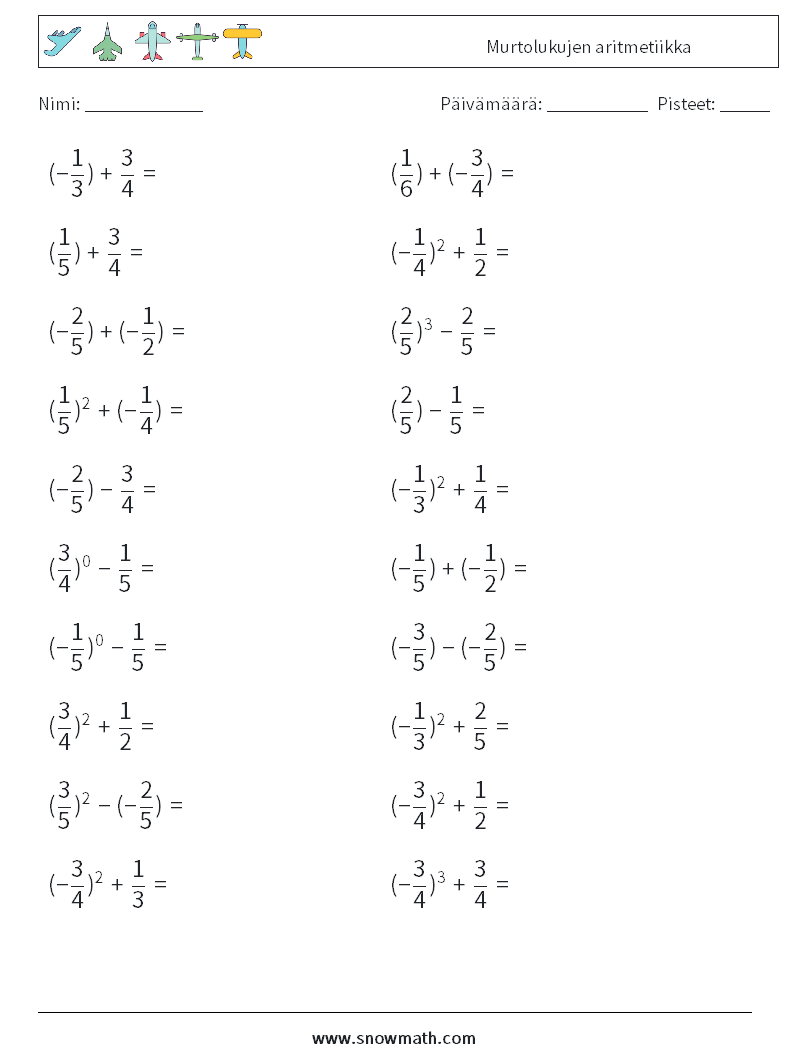 Murtolukujen aritmetiikka Matematiikan laskentataulukot 1