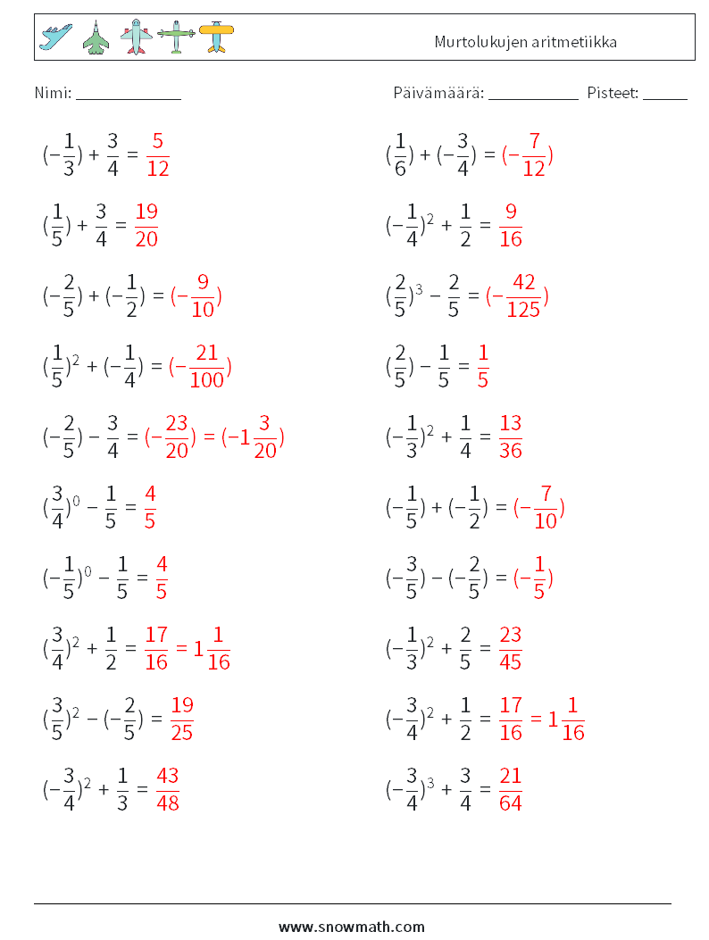 Murtolukujen aritmetiikka Matematiikan laskentataulukot 1 Kysymys, vastaus