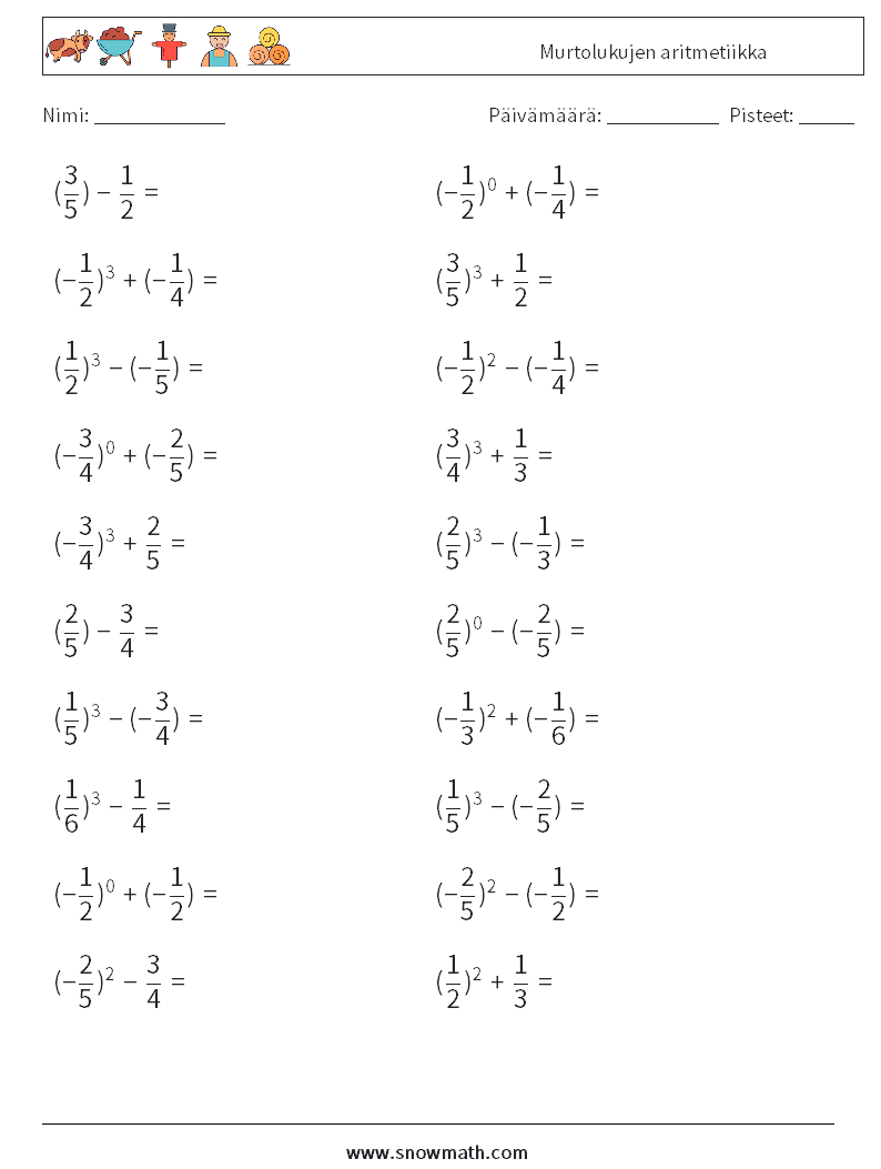 Murtolukujen aritmetiikka Matematiikan laskentataulukot 2