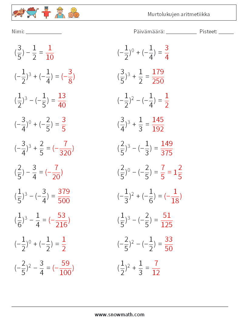 Murtolukujen aritmetiikka Matematiikan laskentataulukot 2 Kysymys, vastaus