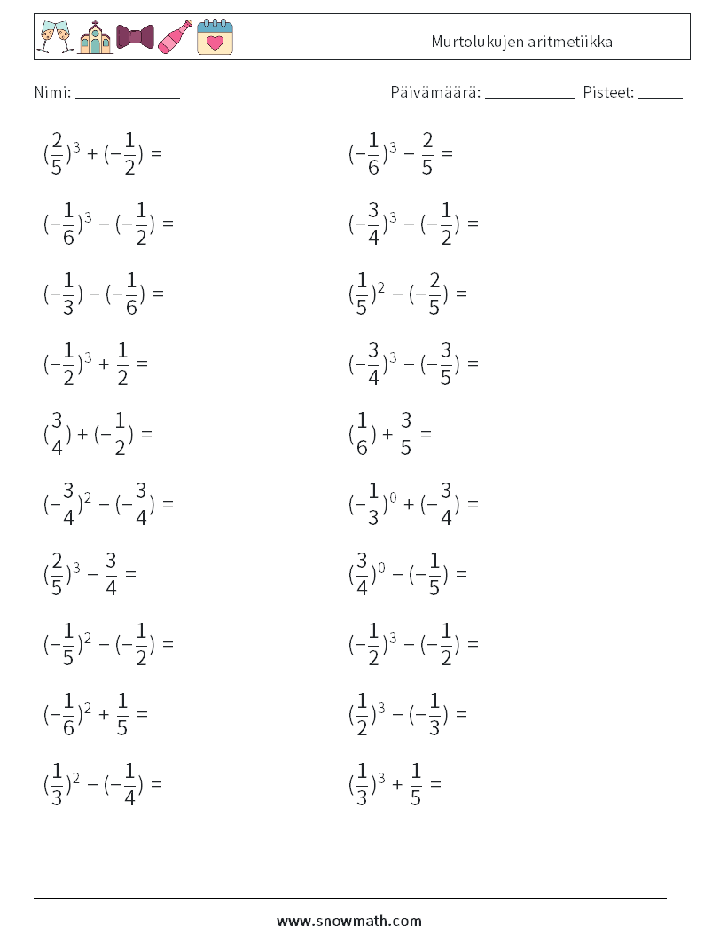 Murtolukujen aritmetiikka Matematiikan laskentataulukot 3