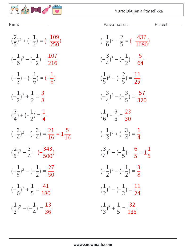 Murtolukujen aritmetiikka Matematiikan laskentataulukot 3 Kysymys, vastaus