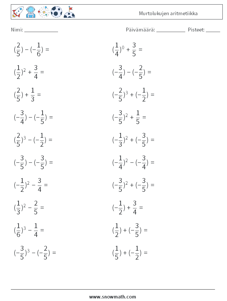 Murtolukujen aritmetiikka Matematiikan laskentataulukot 4