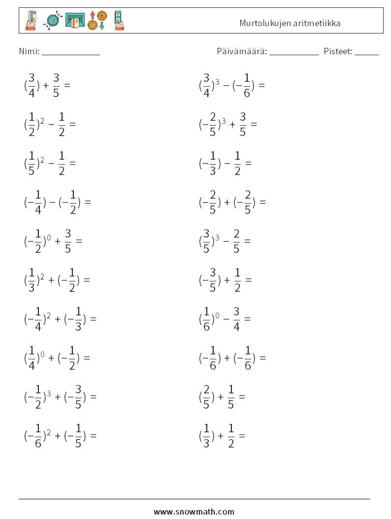 Murtolukujen aritmetiikka Matematiikan laskentataulukot 5