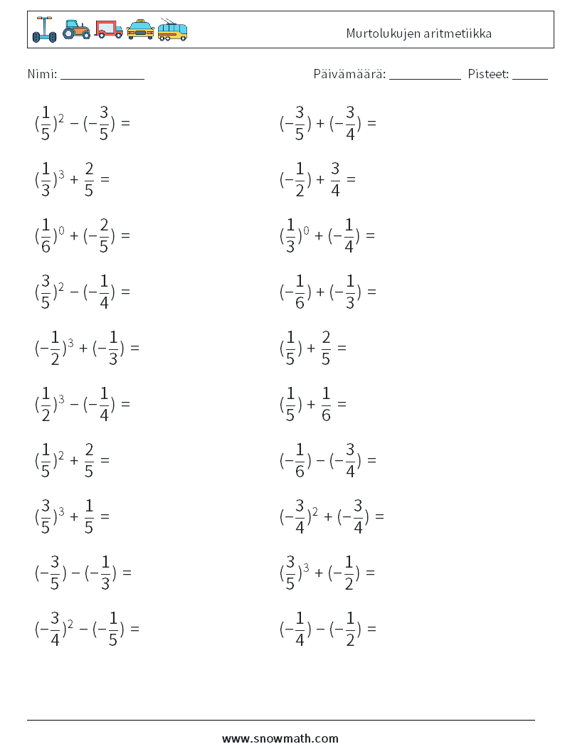 Murtolukujen aritmetiikka Matematiikan laskentataulukot 6