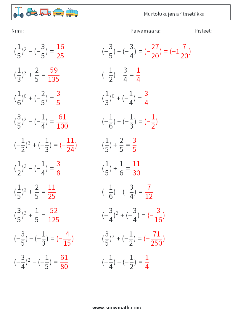 Murtolukujen aritmetiikka Matematiikan laskentataulukot 6 Kysymys, vastaus