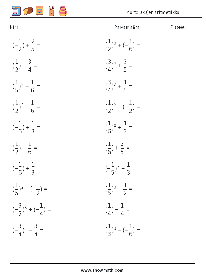 Murtolukujen aritmetiikka Matematiikan laskentataulukot 7