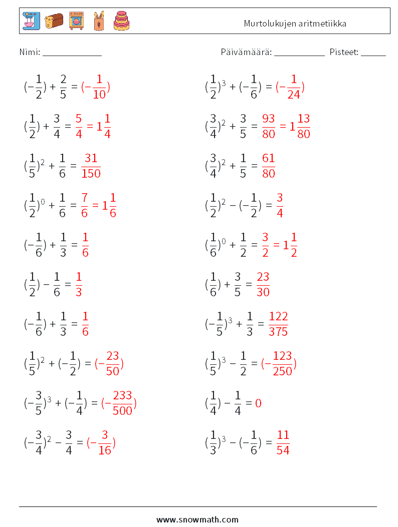 Murtolukujen aritmetiikka Matematiikan laskentataulukot 7 Kysymys, vastaus