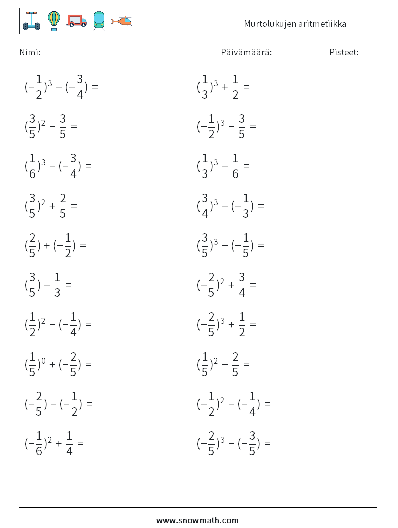 Murtolukujen aritmetiikka Matematiikan laskentataulukot 8