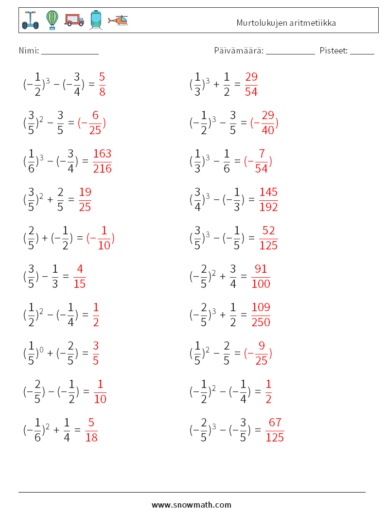 Murtolukujen aritmetiikka Matematiikan laskentataulukot 8 Kysymys, vastaus