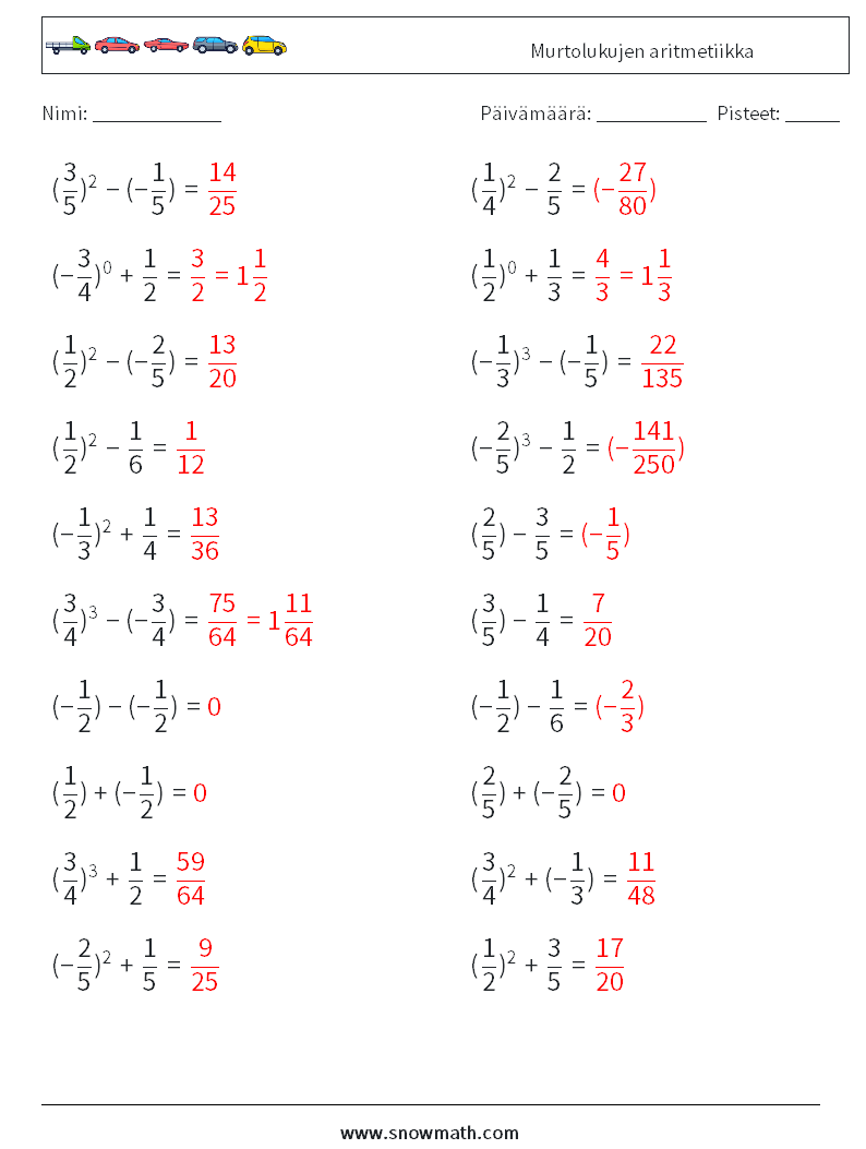 Murtolukujen aritmetiikka Matematiikan laskentataulukot 9 Kysymys, vastaus