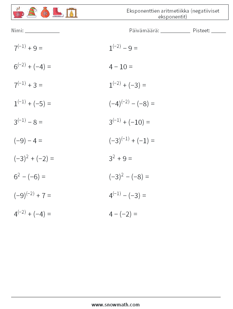  Eksponenttien aritmetiikka (negatiiviset eksponentit) Matematiikan laskentataulukot 3