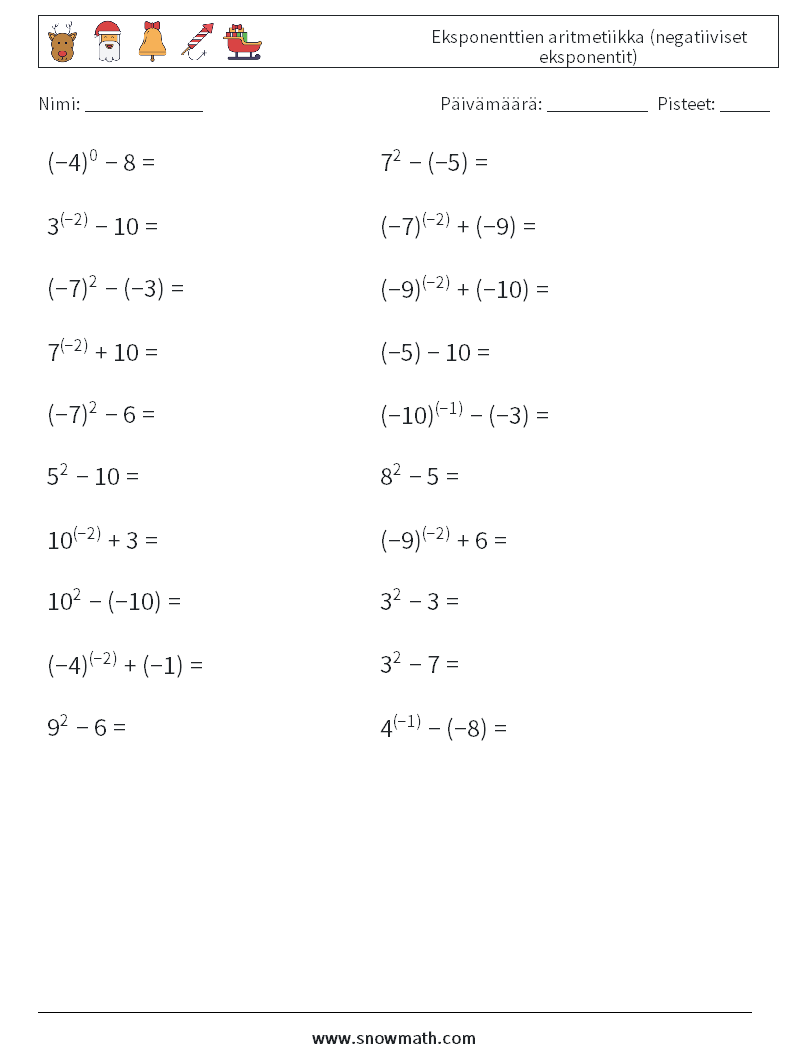  Eksponenttien aritmetiikka (negatiiviset eksponentit) Matematiikan laskentataulukot 4
