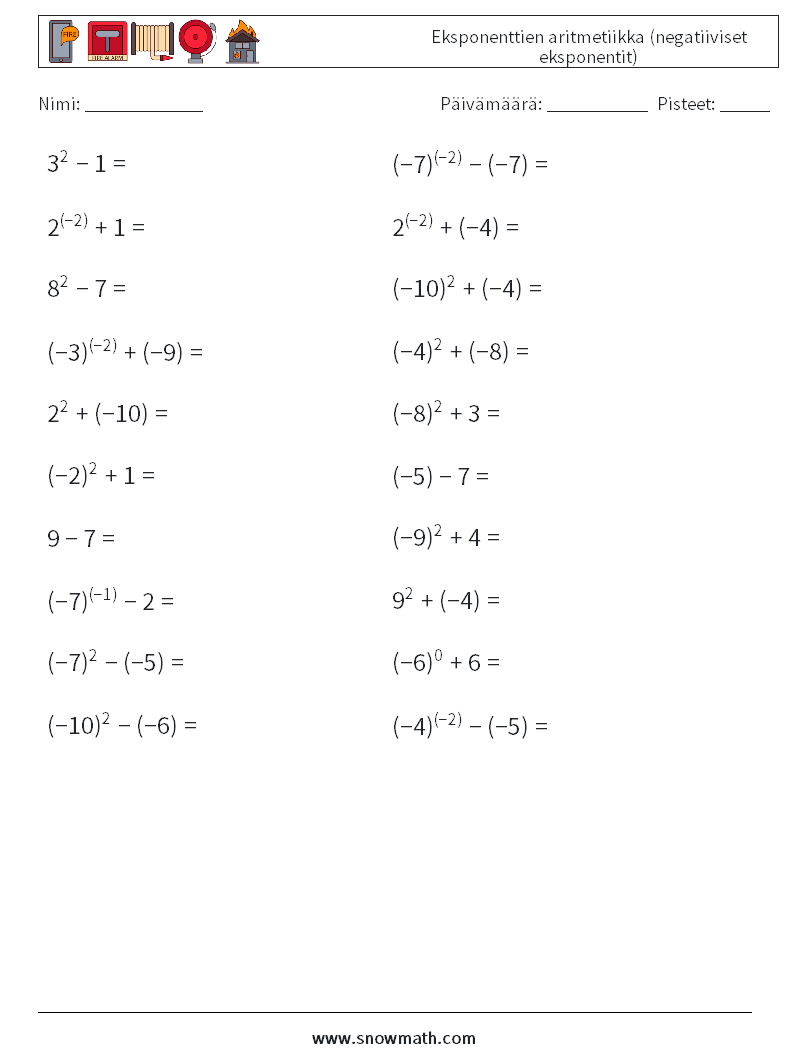  Eksponenttien aritmetiikka (negatiiviset eksponentit) Matematiikan laskentataulukot 5