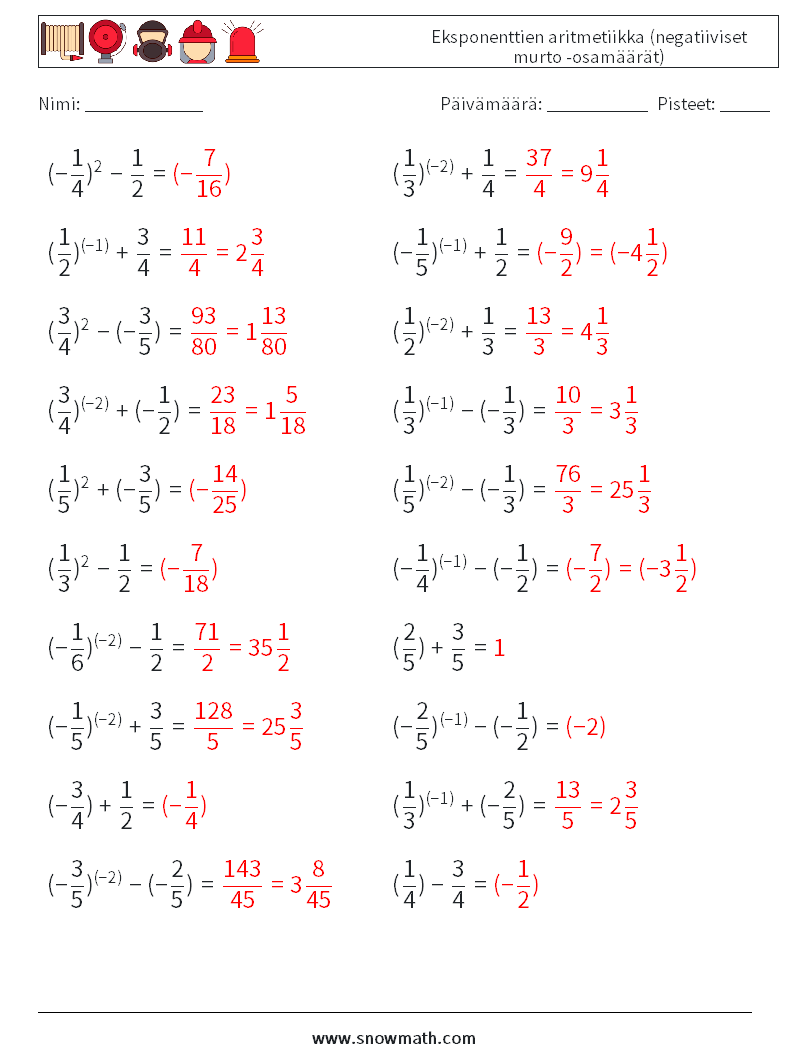  Eksponenttien aritmetiikka (negatiiviset murto -osamäärät) Matematiikan laskentataulukot 2 Kysymys, vastaus