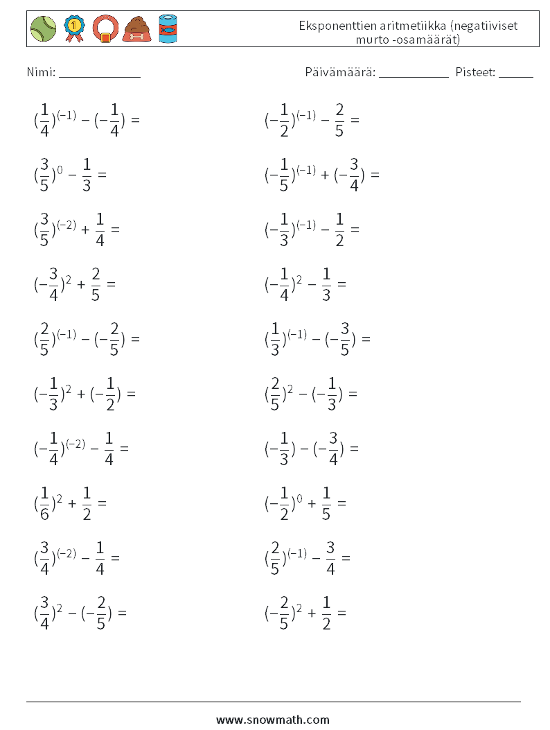  Eksponenttien aritmetiikka (negatiiviset murto -osamäärät) Matematiikan laskentataulukot 4