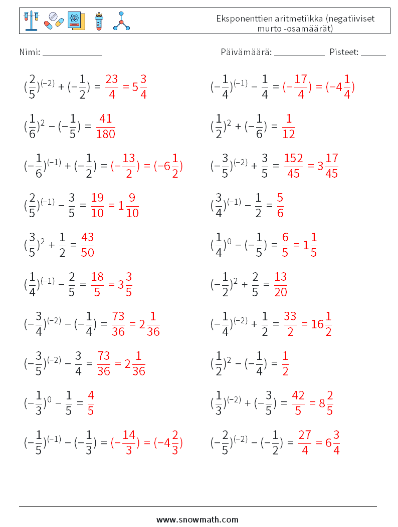  Eksponenttien aritmetiikka (negatiiviset murto -osamäärät) Matematiikan laskentataulukot 8 Kysymys, vastaus