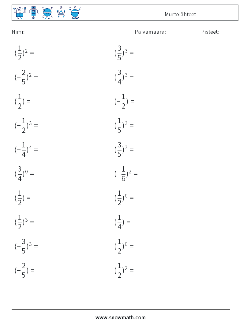 Murtolähteet Matematiikan laskentataulukot 1