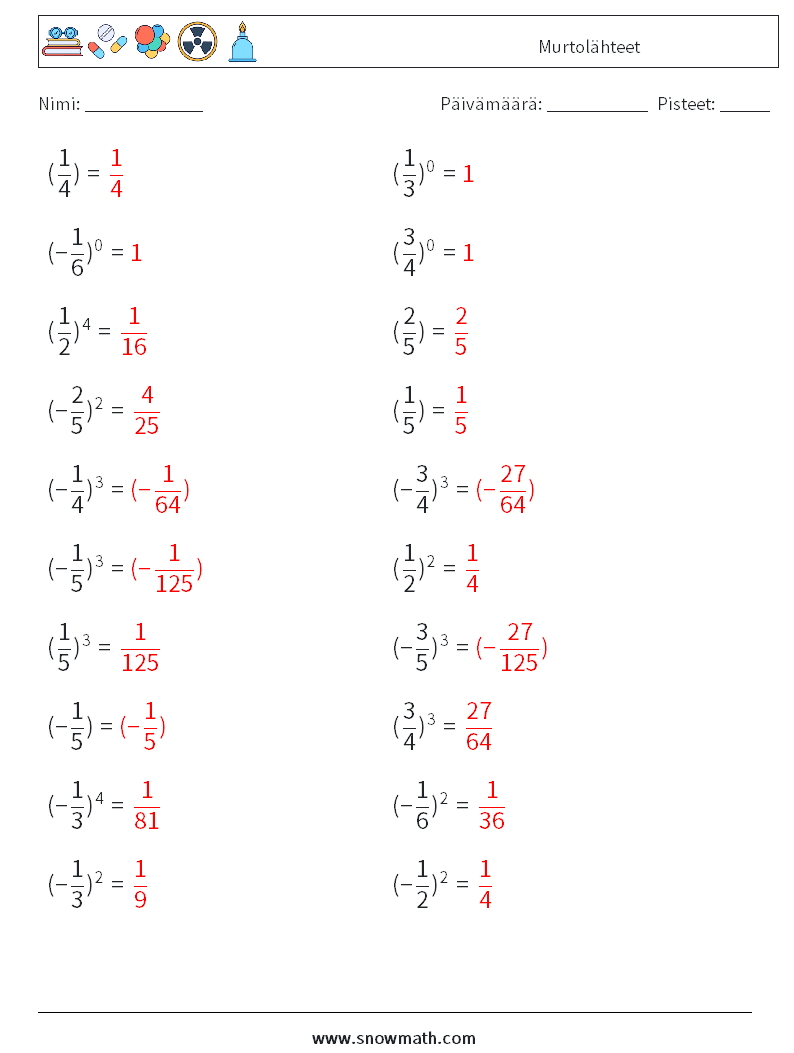 Murtolähteet Matematiikan laskentataulukot 5 Kysymys, vastaus